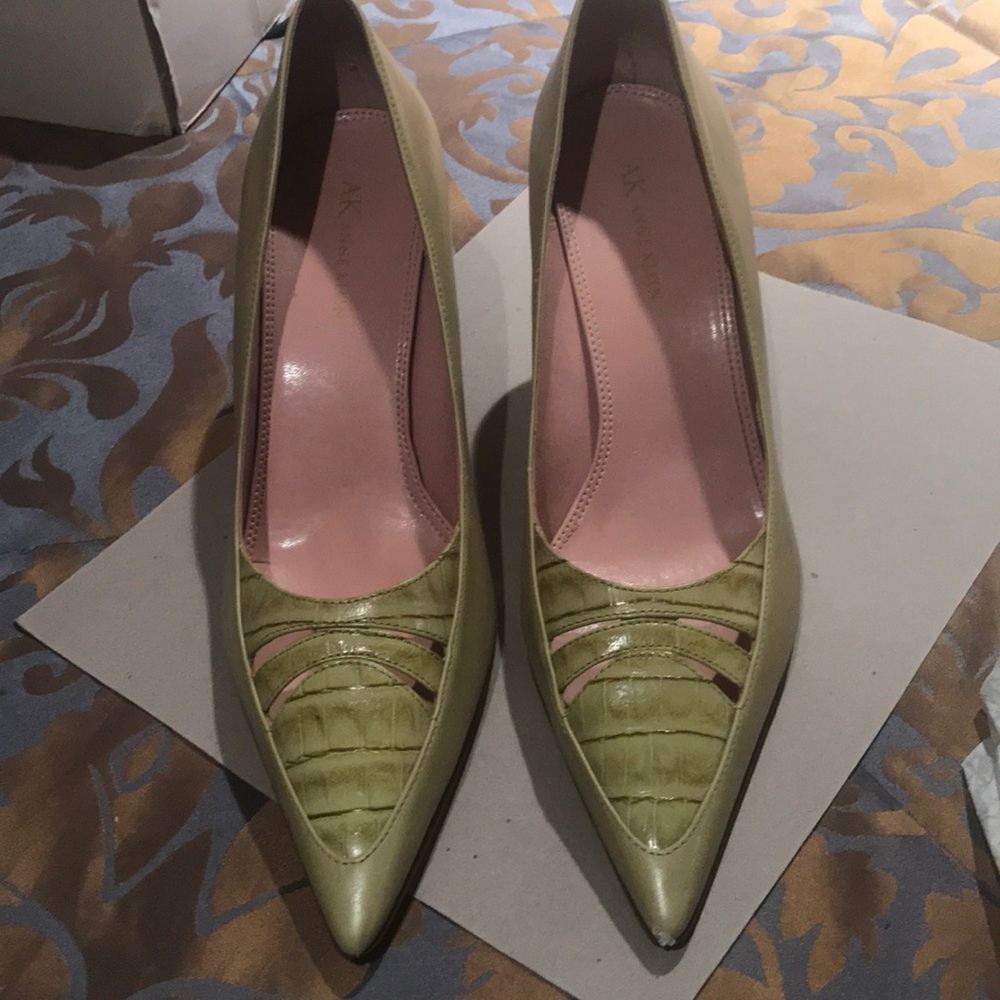Anne Klein Olive Croc-Accent Pointed Toe Pumps